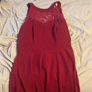 Elegant Red Lace Midi Dress